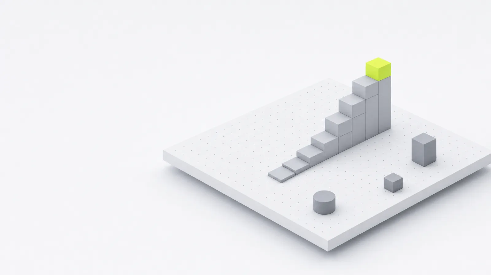 Illustration: a staircase of blocks that climbs and turns colour on the last step